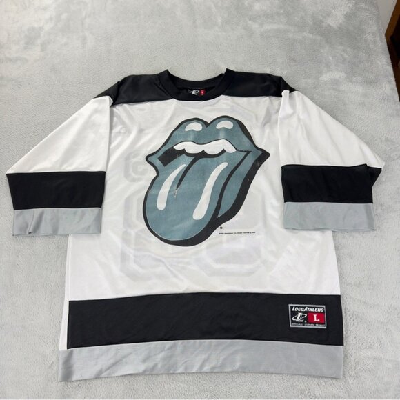 Vintage 90s Rolling Stones Logo Athletic Men's Sz Large Oversized Hockey Jersey - Picture 1 of 15